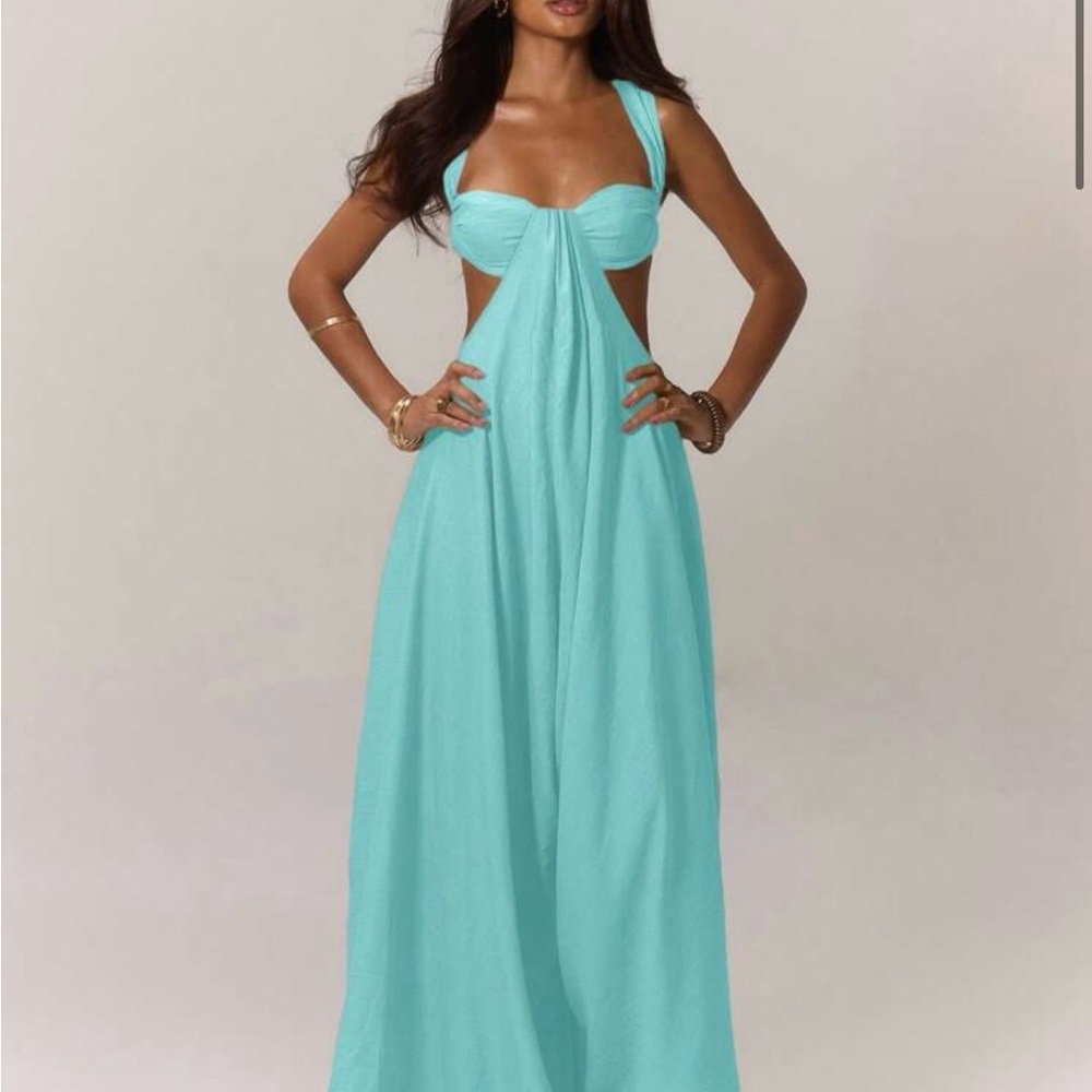 Greece Turquoise Maxi Jumpsuit Dress Open Back